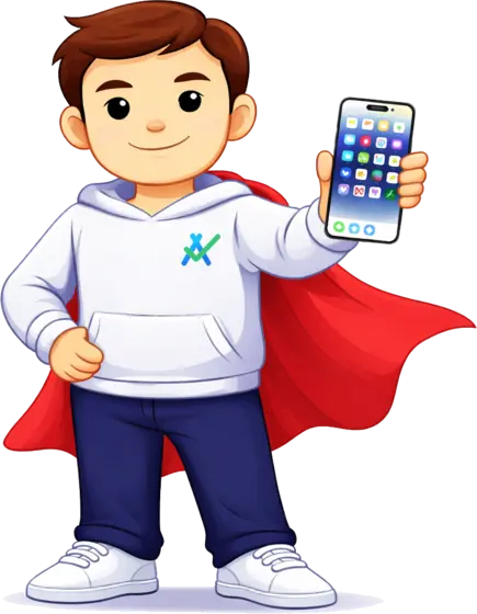 Buddy holding a phone for sharing AscBuddy