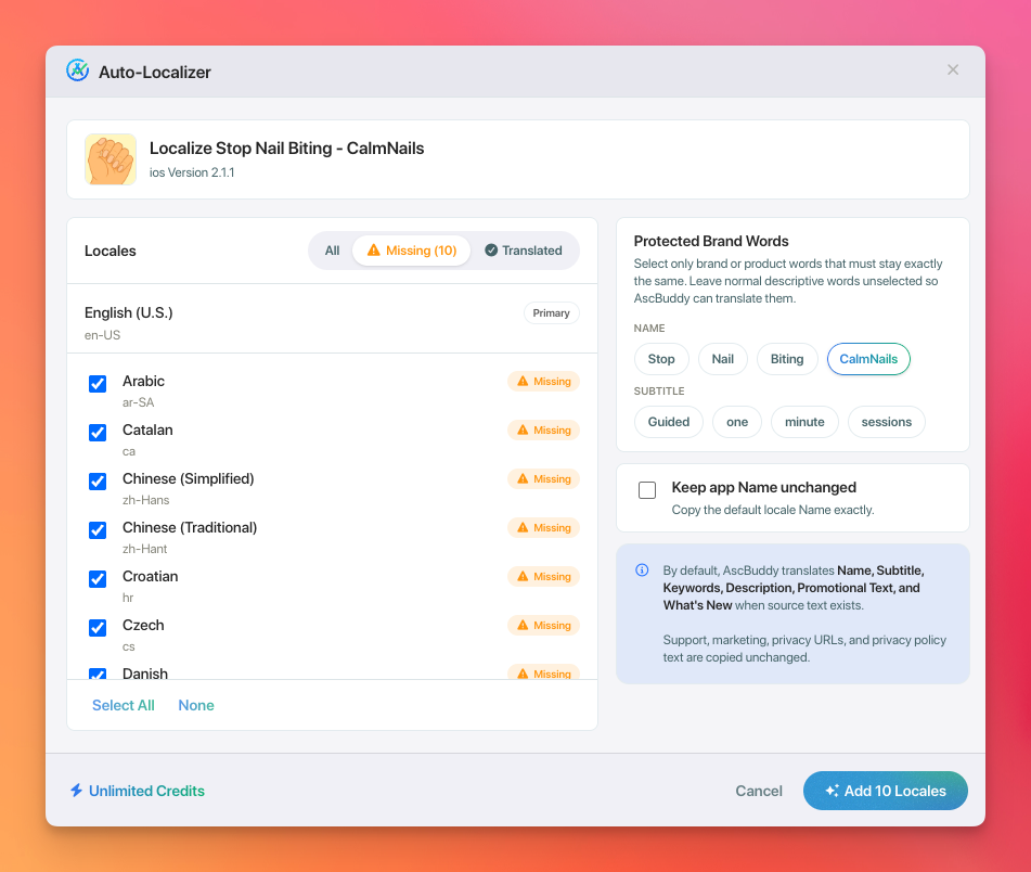 AscBuddy localization matrix for App Store Connect