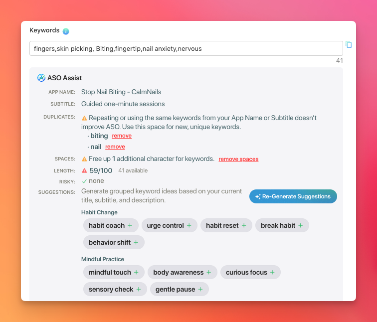 AscBuddy keyword rankings panel